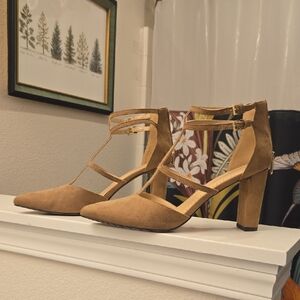 Adrienne Vittadini Tan Strappy Heels
